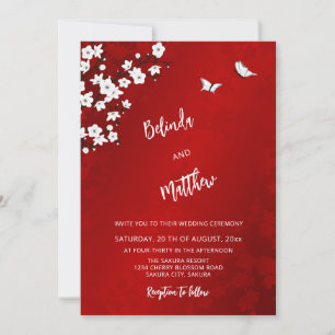 Weiße rote Kirschblüte Informelle Hochzeit Einladung