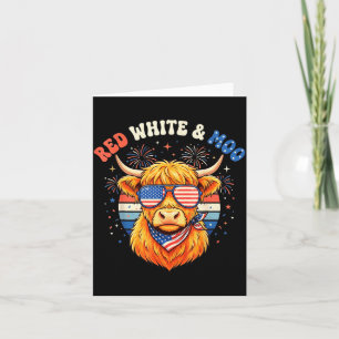 Weiße rote Moo 4. Juli patriotische Highland-Kuh Karte