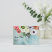 WEISSE ROTE PINKROSEN UND ANEMONEN BLUME MONOGRAM VISITENKARTE (Stehend Vorderseite)