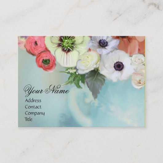 WEISSE ROTE PINKROSEN UND ANEMONEN BLUME MONOGRAM VISITENKARTE (Vorderseite)