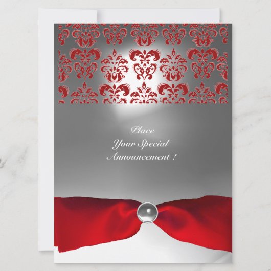 WEISSE ROTE RIBBON DAMASK GEM STONE MONOGRAM EINLADUNG (Rückseite)