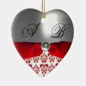 WEISSE ROTE RIBBON DAMASK GEM STONE MONOGRAM KERAMIKORNAMENT (Rechts)