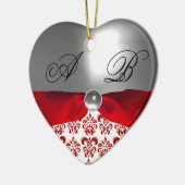 WEISSE ROTE RIBBON DAMASK GEM STONE MONOGRAM KERAMIKORNAMENT (Links)