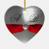 WEISSE ROTE RIBBON GEM STONE MONOGRAM KERAMIKORNAMENT (Vorne)