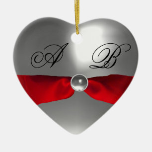 WEISSE ROTE RIBBON GEM STONE MONOGRAM KERAMIKORNAMENT