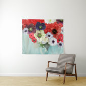 WEISSE ROTE ROSEN, ANEMONEN BLUME, AQUAMARIN AQUA WANDTEPPICH (Beispiel (Horizontal))