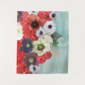 WEISSE ROTE ROSEN, ANEMONEN BLUME, AQUAMARIN AQUA WANDTEPPICH (Vorderseite)