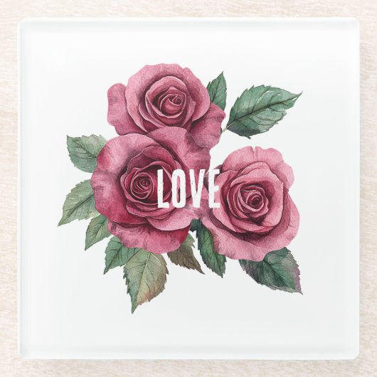 Weiße Rote Rosen Liebe Glasuntersetzer (Vorderseite)