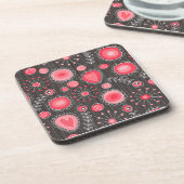 Weiße, rote und graue Herzen und Blume, blühend Getränkeuntersetzer (Linke Seite)