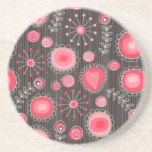 Weiße, rote und graue Herzen und Blume, blühend Getränkeuntersetzer (Vorne)