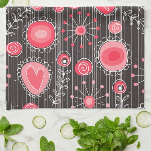 Weiße, rote und graue Herzen und Blume, blühend Handtuch (Gefaltet)