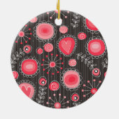 Weiße, rote und graue Herzen und Blume, blühend Keramik Ornament (Hinten)