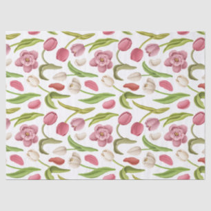 Weiße, rote und rosafarbene Tulpen auf weißer Deco Seidenpapier