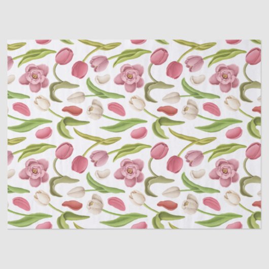 Weiße, rote und rosafarbene Tulpen auf weißer Deco Seidenpapier (Vorderseite)