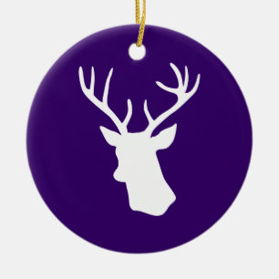 Weiße Rotwild-Kopf-Silhouette - lila Keramik Ornament