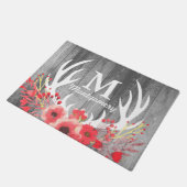 Weiße Rotwild-mit Blumengeweihe u. graue hölzerne Fußmatte (Schrägansicht)