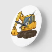 Weiße runde Wanduhr mit gelbem Baggerdesign (Winkel)