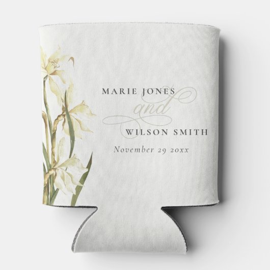 Weiße Rustikale Daffodil Floral Wasserfarbe Hochze Dosenkühler (Rückseite)