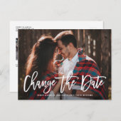 Weiße rustikale Hand Buchstaben ändern das Foto Da Ankündigungspostkarte (Vorne/Hinten)