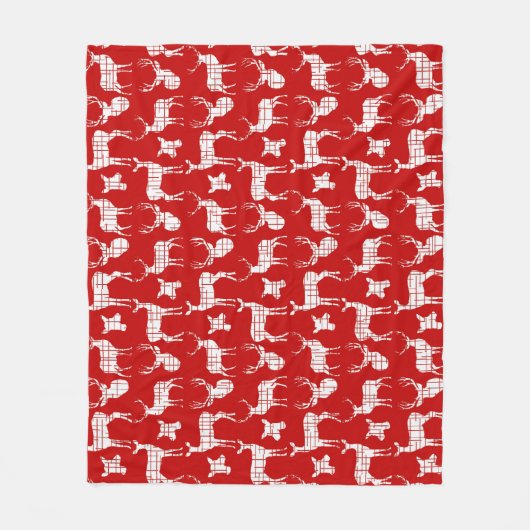 Weiße Rustikale Hirsche auf Red Fleece Blanket (Vorderseite)