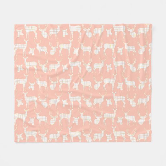Weiße Rustikale Hirsche auf rosa Fleece Blanket (Vorderseite (Horizontal))