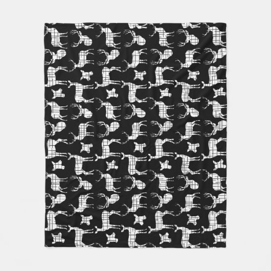 Weiße Rustikale Hirsche auf schwarzem Fleeceblatt Fleecedecke (Vorderseite)