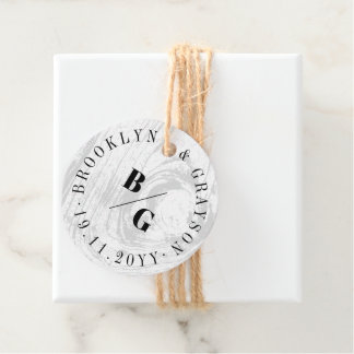 Weiße rustikale Holzfaser Textur Chic Winter Hochz Geschenkanhänger