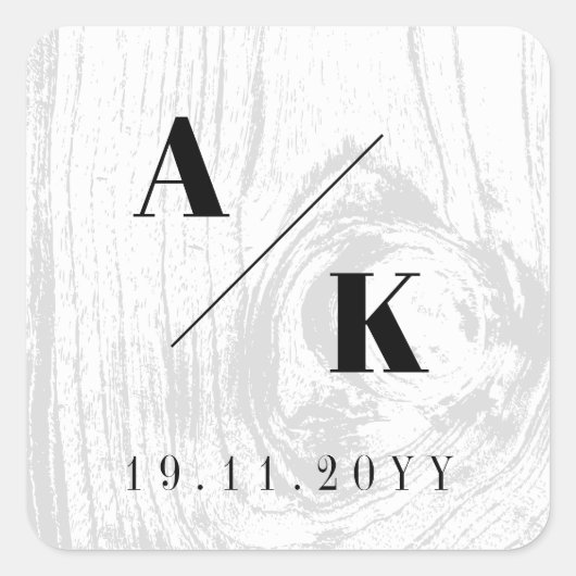 Weiße rustikale Holzfaser Textur Chic Winter Hochz Quadratischer Aufkleber (Vorderseite)