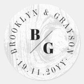 Weiße rustikale Holzfaser Textur Chic Winter Hochz Runder Aufkleber (Vorderseite)