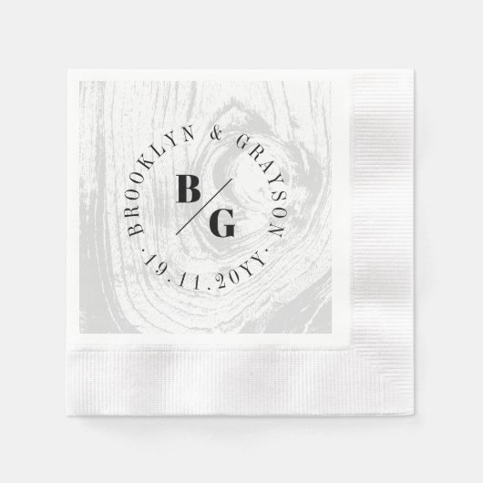 Weiße rustikale Holzfaser Textur Chic Winter Hochz Serviette (Vorderseite)