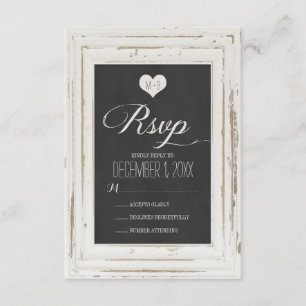 Weiße Rustikale Rahmen-Chalk-Hochzeitkarte RSVP