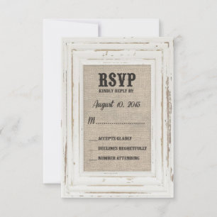Weiße Rustikale Rahmen & Jute-Hochzeit Kelly Benut RSVP Karte