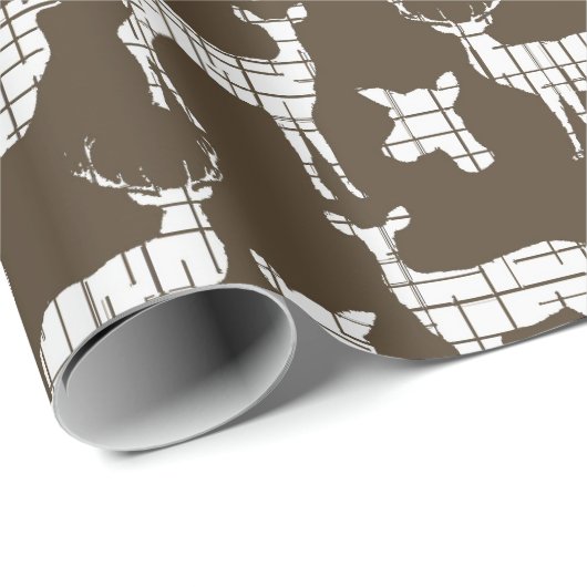 Weiße rustikale Rotwild auf Brown-Packpapier Geschenkpapier (Rolleneckpunkt)