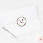 Weiße Rustikale Weihnachtsmonogramm-Kranz Runder Aufkleber (Umschlag)