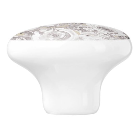 Weiße rustikale Winter-Rose Shabby Chic Kraft Keramikknauf (Seitenansicht)