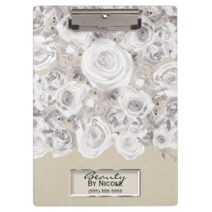 Weiße rustikale Winter-Rose Shabby Chic Kraft Klemmbrett
