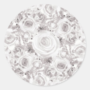 Weiße Rustikale Winterrosen Hochzeit Elegantes Gas Runder Aufkleber