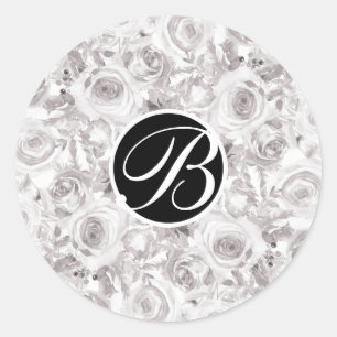 Weiße Rustikale Winterrosen Monogramm Buchstabe In Runder Aufkleber