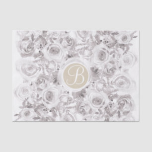 Weiße Rustikale Winterrosen Monogramm Buchstabe In Seidenpapier