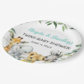 Weiße Safaritiere Baby Dusche Papier Teller. Pappteller (Schrägansicht)