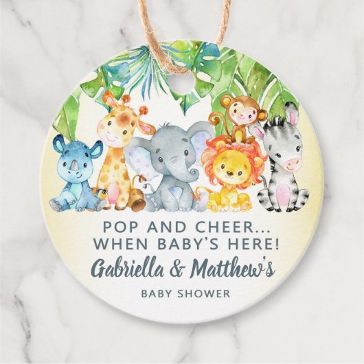 Weiße Safaritiere Junge duschen Pop es Anhänger. Geschenkanhänger (Vorderseite)