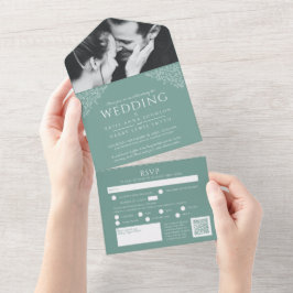 Weiße Sage-Blätter Foto Essen UAWG QR Hochzeit All In One Einladung
