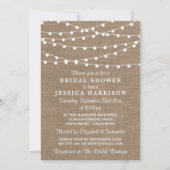 Weiße Saitenleuchten auf rustikalem Brautparty Einladung (Vorderseite)