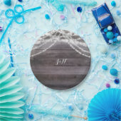 Weiße Saitenleuchten und rustikales Holz Pappteller (Party)