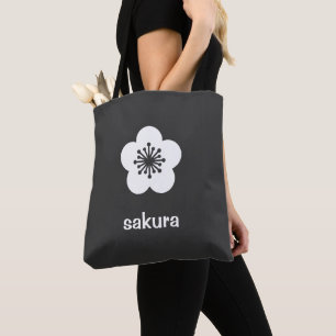 Weiße Sakura-Blüten-Silhouette - Holzkohle Tasche