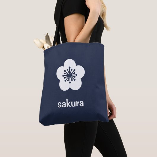 Weiße Sakura-Blüten-Silhouette - Navy Tasche (Von Nahem)