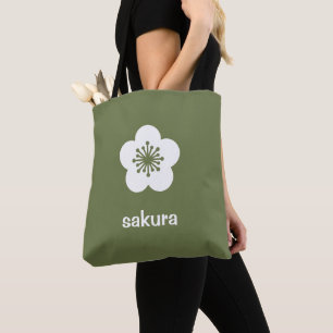 Weiße Sakura-Blüten-Silhouette - Olive Tasche
