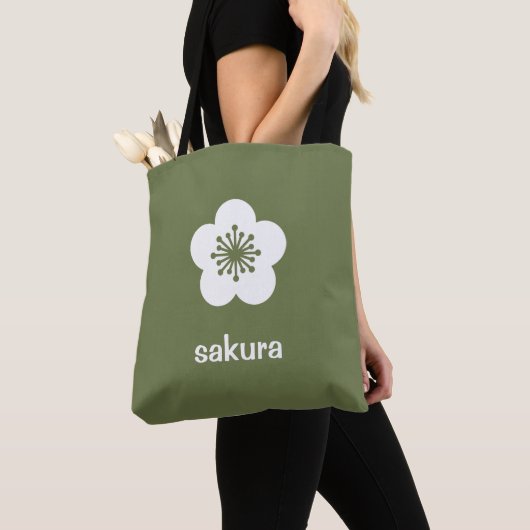 Weiße Sakura-Blüten-Silhouette - Olive Tasche (Von Nahem)