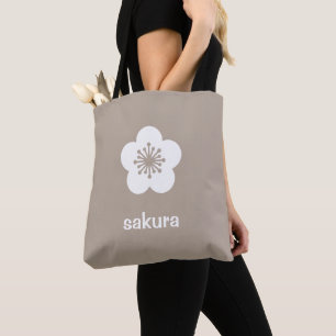 Weiße Sakura-Blüten-Silhouette - Taupe Beige Tasche
