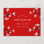 Weiße Sakura Kirschblüten Save the Date Hochzeit Ankündigungspostkarte (Vorderseite)